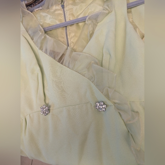 1960s Chartreuse Ruffle Mod Mini Dress - Picture 2 of 6